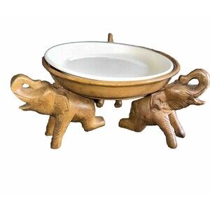 Natural Wood Elephant Serving Fruit Tray Bowl Food Dish Platter Plate Thailand